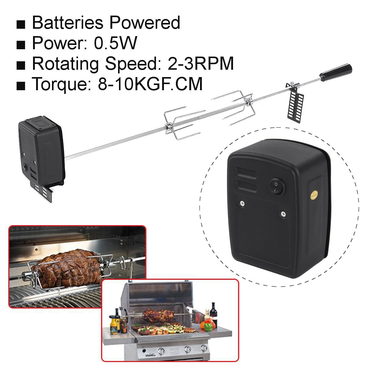 Universal Deluxe Rotisserie Kit plastic handle perfectly balanced