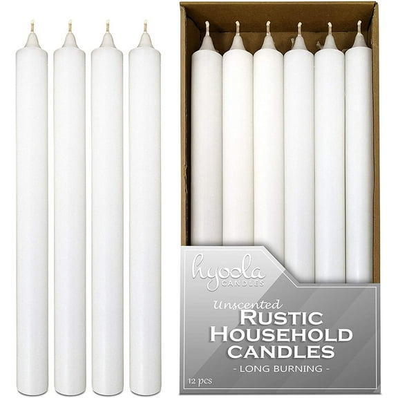 Hyoola 10" Rustic White Dripless Dinner Candles Unscented Paraffin Wax with Cotton Wicks, 12-Pack