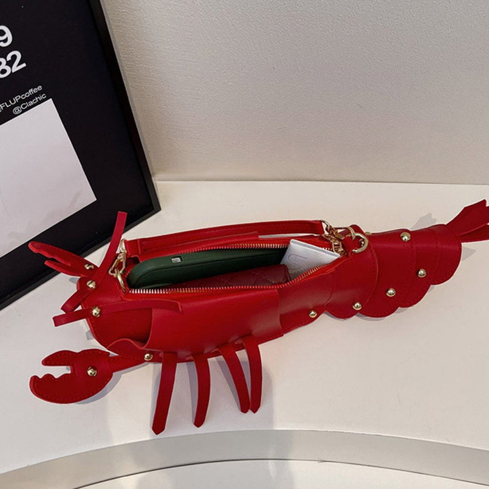 Jiibva Lobster Shaped Crossbody Bag for Women Unique Rivets Lobster Design Shoulder Bag Stylish Handbag Purse for Women