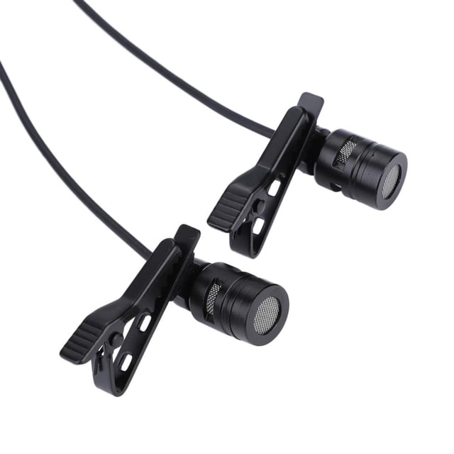 Micrófono lavalier de Doble Cabezal, Condensador Micrófono de Solapa de Dos Cabezas con Clip de Corbata de 3,5 mm, micrófono Profesional de Alta Calidad con colección