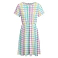 thumbnail image 4 of Rainbow Plaid Dress Fashion Beach Short Sleeve Dresses Female Party Printed Sundress, 4 of 7