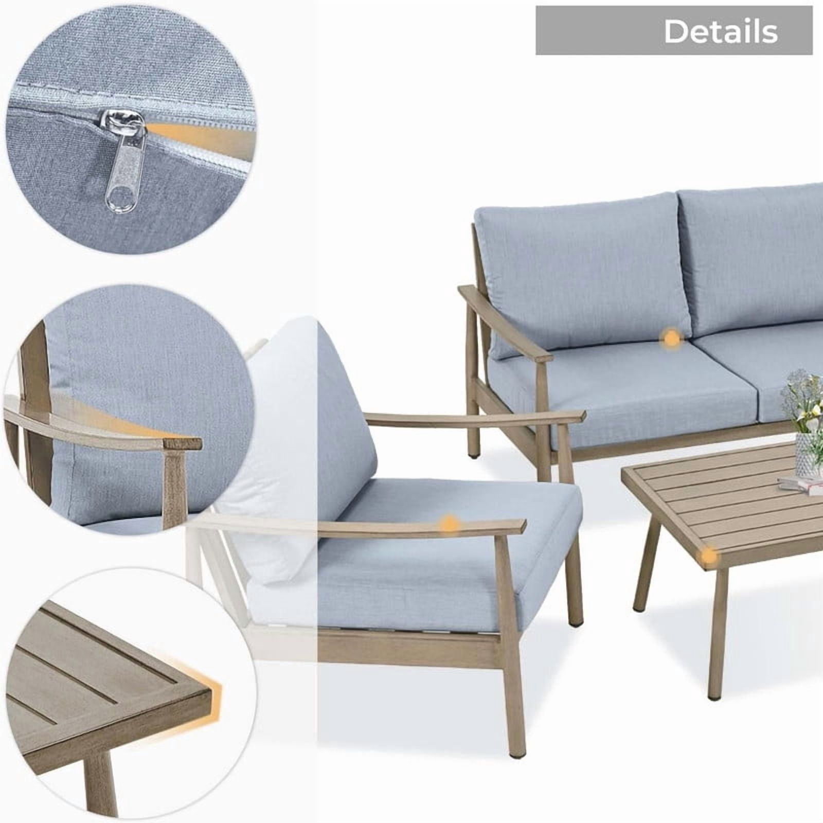 4Pcs Outdoor All-Weather Conversation Sets with Sofas & Coffee Table, Patio Aluminum Sectional Chat Sets, Blue