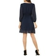 thumbnail image 4 of MODA NOVA Junior's Solid Color V Neck 3/4 Sleeve A-Line Casual Dress Dark Blue S, 4 of 6