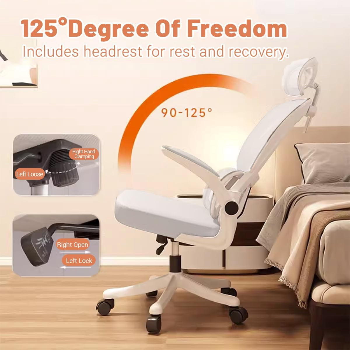WXJHL Ergonomic Office Chair Comfort Home Desk Chair Adjustable High Back Mesh Chair Lumbar Support Computer Chair with Flip-up Arms for Work, Study, Gaming,White Mesdh Chair（White）