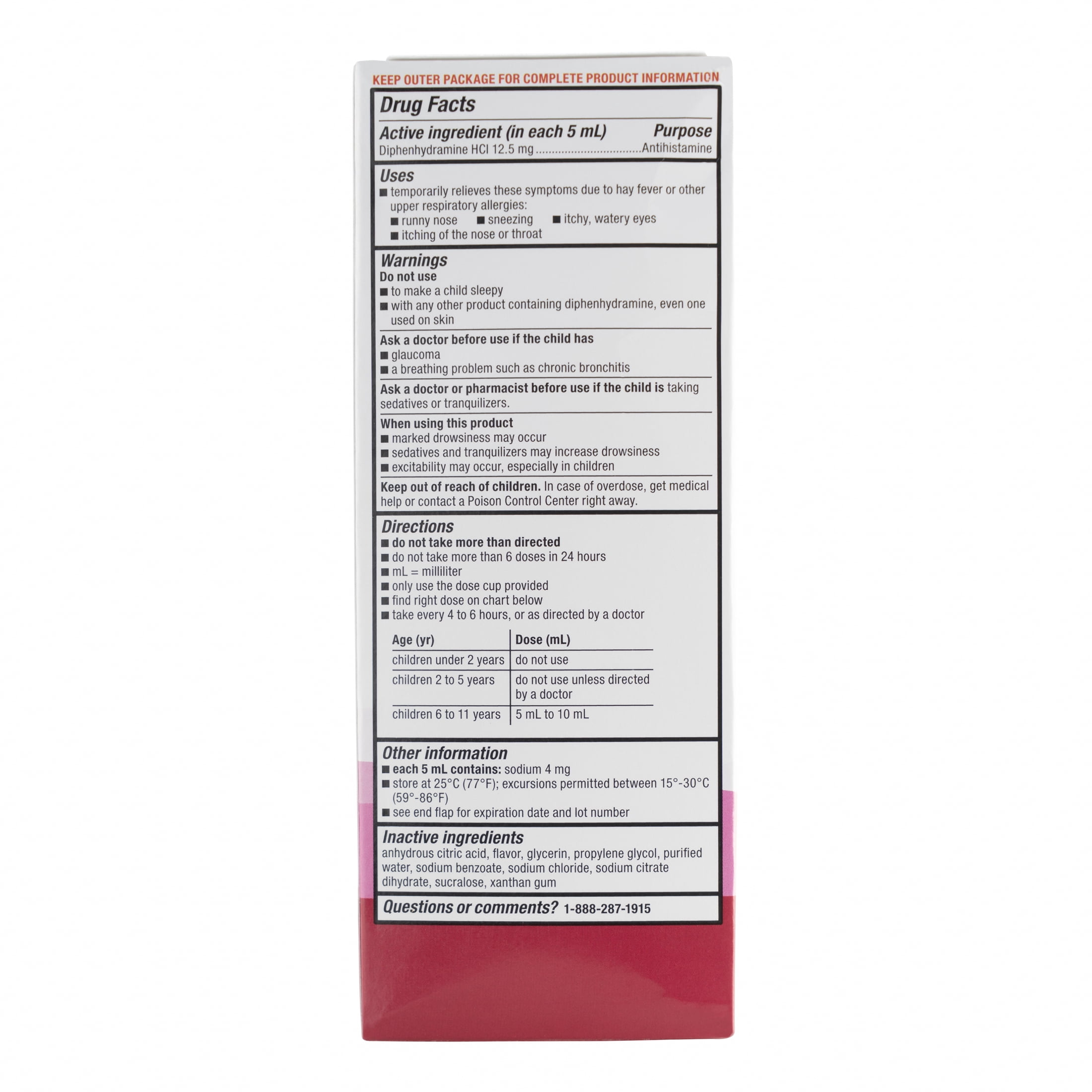 Equate Children's Dye Free Allergy Relief Cherry Flavored Liquid, 8 fl. oz - Fast-Acting Medicine for Kids