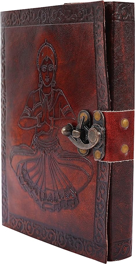 OVERDOSE Bharatnatyam Leather Journal - Handmade Journal For Students, Office Bound Leather Journal for men & women | Sketchbook | Notebook Diary - 6 x 8 inches | 15 x 20 cm | A5