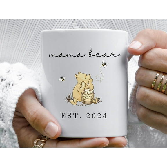 Classic Winnie-the-Pooh Mama Bear Ceramic Mug, Customizable Date & Names, Mother's Day Gift, Birthday, Coffee Cup, Tea Mug, Family Keepsake, Ceramic Mug 11Oz