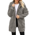 thumbnail image 2 of Chaqueta de Mujer con Cremallera, Bolsillos, Sudadera Larga Extragrande con Capucha, Mangas Largas y Suave, Abrigo de Peluche Cálido Gris Medio XL, 2 of 8