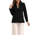 thumbnail image 5 of INSPIRE CHIC Women's Jacket Notched Lapel Double Breasted Padded Shoulder Blazer M Black-Solid, 5 of 7