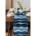 thumbnail image 4 of Abstract Blue Moire Table Runner Cotton Linen 36 Inch Holiday Dresser Scarves, Gradient Coastal Ocean Geometric Waves Tablerunner for Kitchen Coffee Dining Bedroom Dinner Scarf Décor 13''x36'', 4 of 9