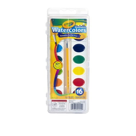 Washable Watercolor Paint - Crayola 16 count non-toxic washable semi-moist watercolor paint set in plastic pan (Pack of 3)
