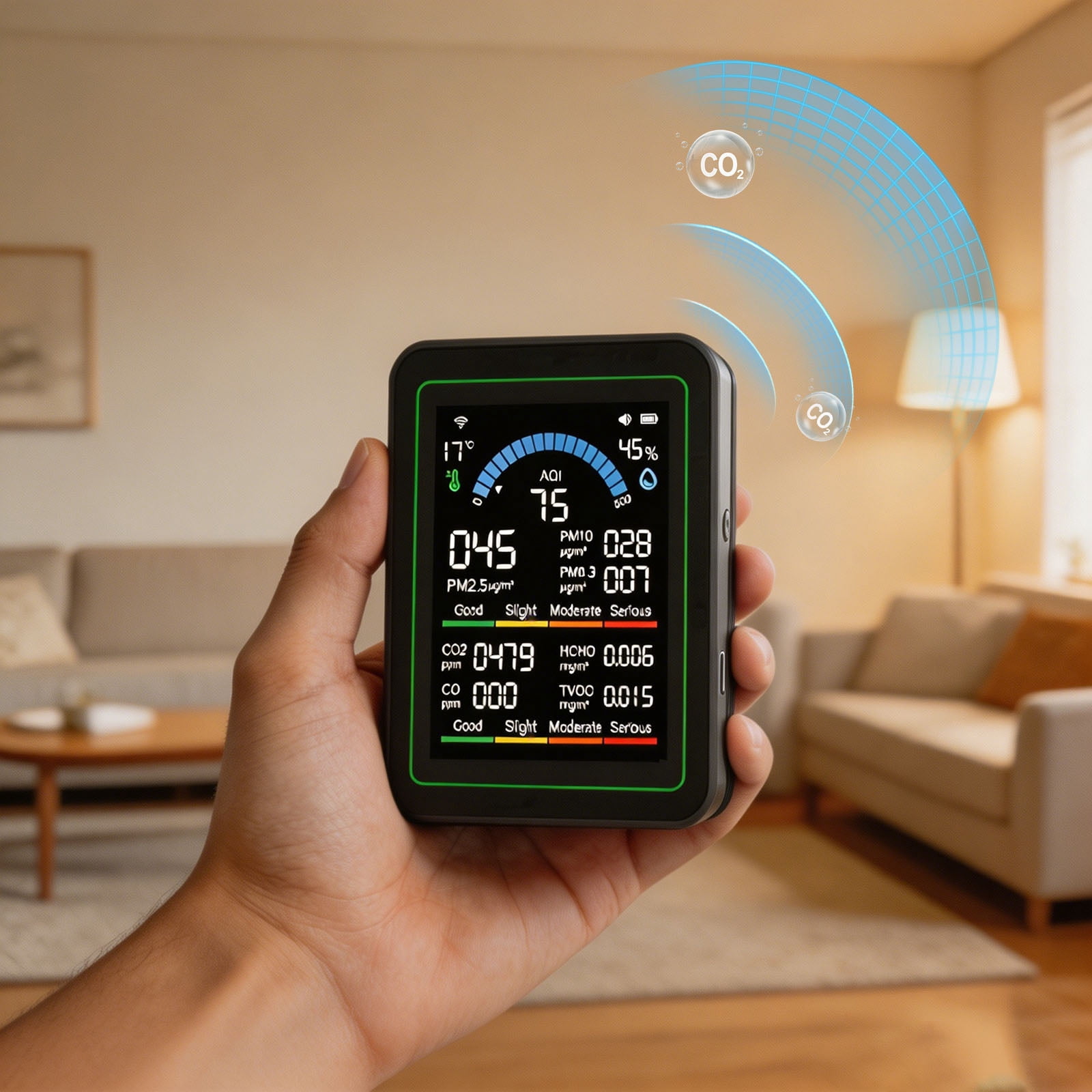 Hotel Indoor Air Quality Monitor 10 in 1 Portable Smart Tester CO2 CO TVOC HCHO PM0.3 1 AQI Humidity