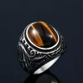 thumbnail image 2 of HOOUN Vintage Coffee Stone Ring Stainless Steel Men's Gothic Pattern Tiger Cat Eye Ring-8, 2 of 4