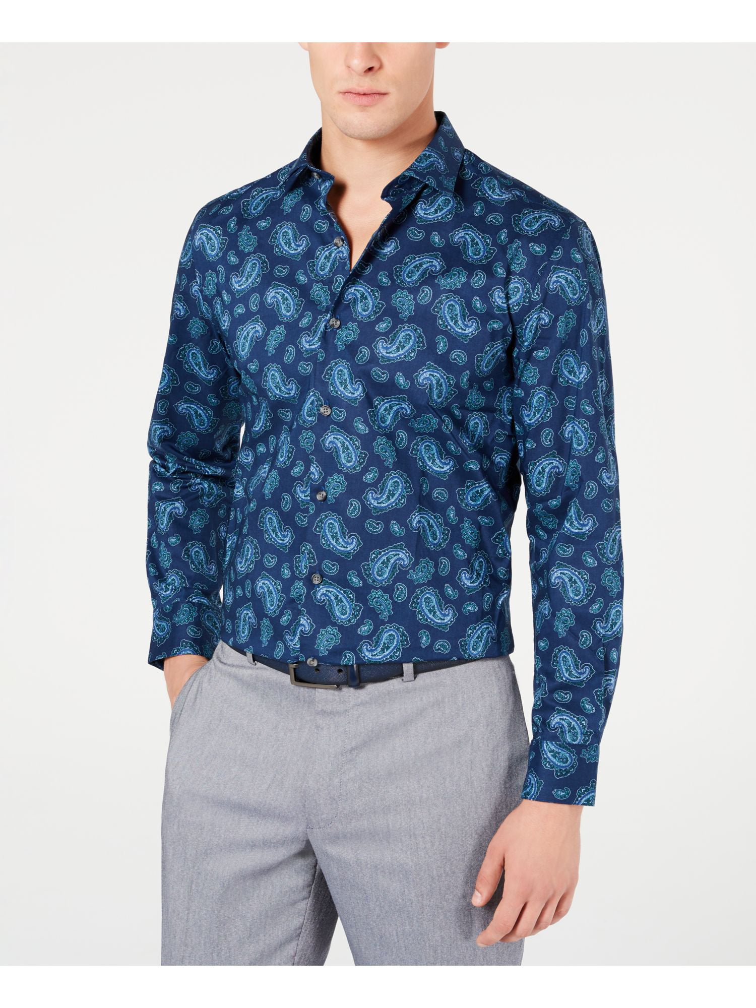 WULFUL Men Casual Long Sleeve Dress Shirt Print Collar Regular Fit Button Down Shirts