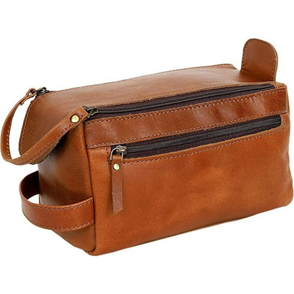 Genuine Buffalo Leather Unisex Toiletry Bag Travel Dopp Kit Made With High Class Buffalo Leather
