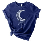 Western Shirts Summer T Shirt Moon Graphic for Women 2023 Short Sleeve Vintage Crewneck Casual Tee Beach Tops