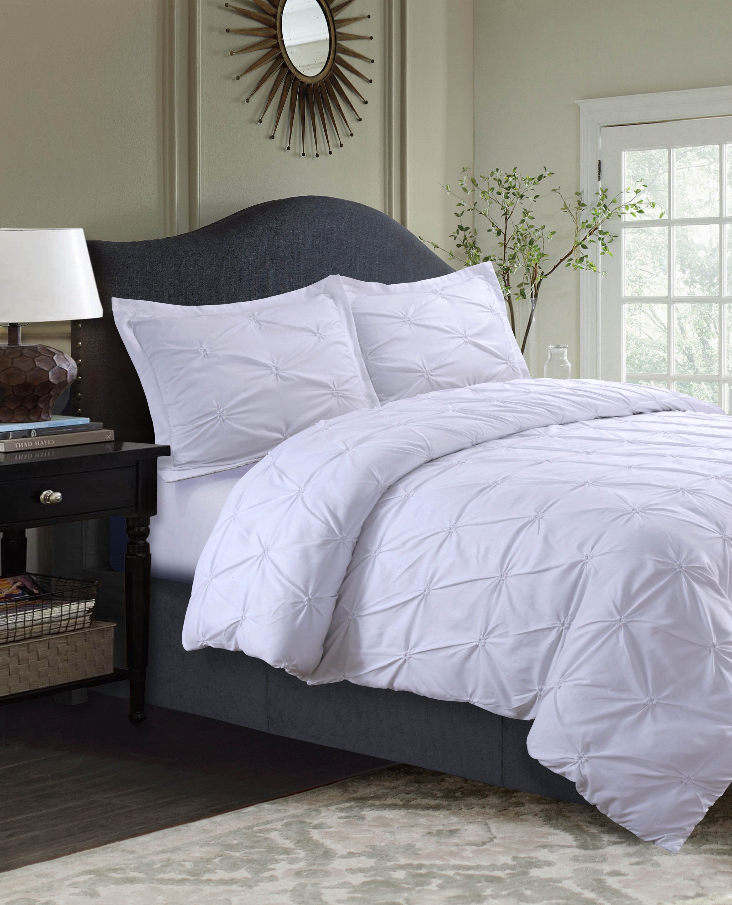 Sydney Pintuck Oversized Duvet Cover Set Twin White