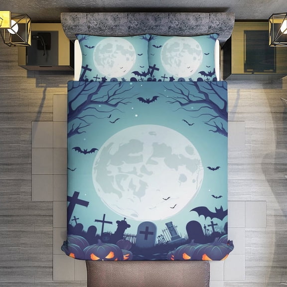 Halloween Pumpkin Spooky Quilt Cover Set Fashionable Printed Bedding Covers with Pillowcase Home Textiles, Twin (68"x86")