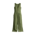 thumbnail image 7 of Brnmxoke Women’s Jumpsuit,Summer Plus Size Ruffle Hem V Neck Button Down Jumpsuits Dressy Casual Linen Sleeveless Wide Legs Overall with Pocket Green,L, 7 of 7