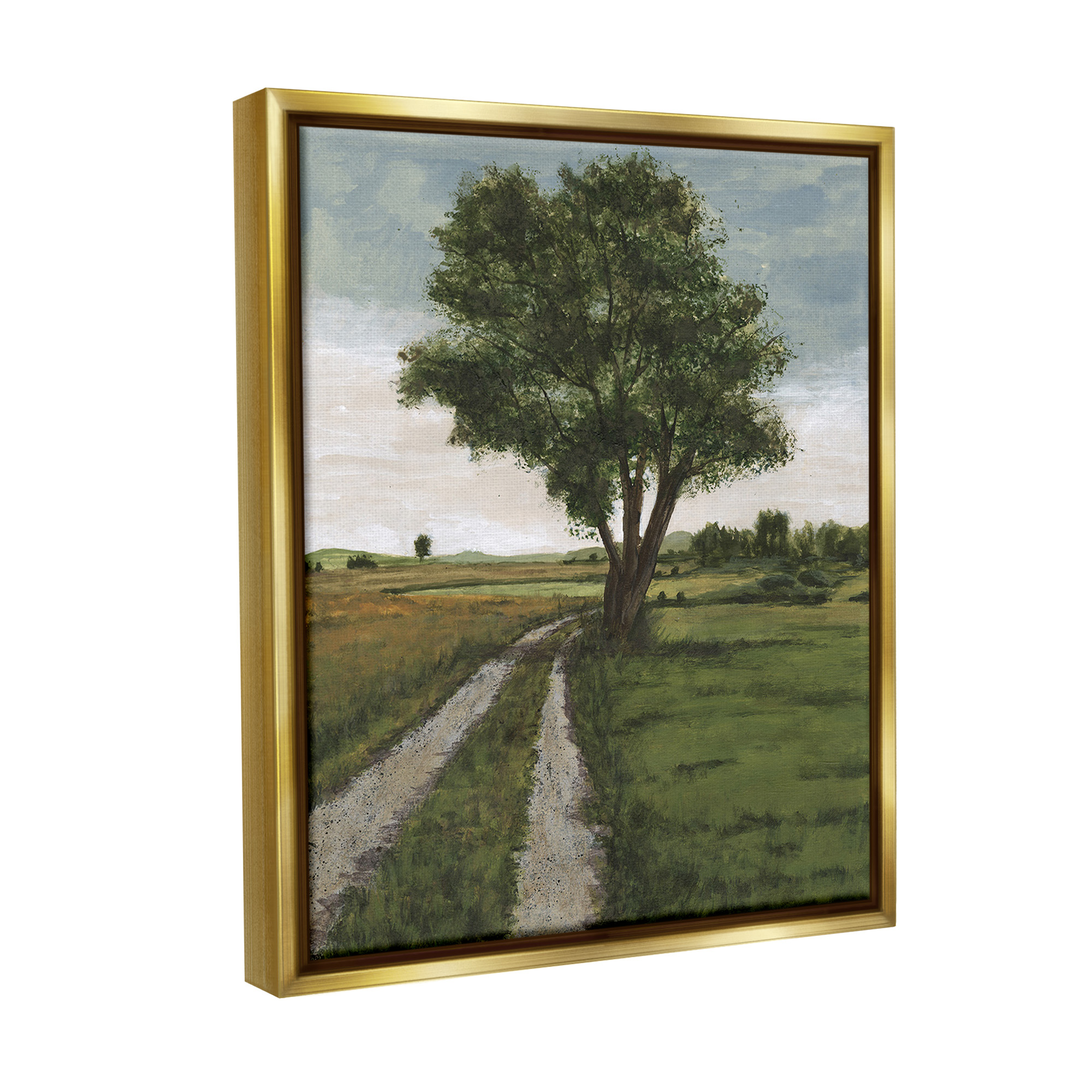 Stupell Industries Traditional Country Road Landscape Painting Gold Floater Framed Canvas Art Print Wall Art, 17 x 21