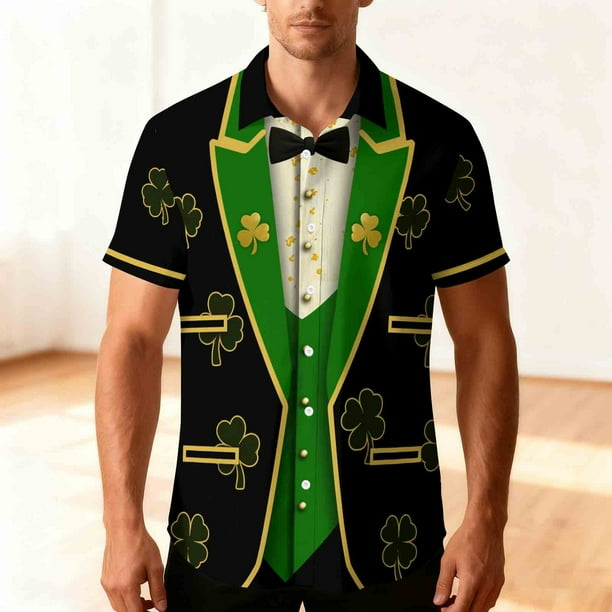 Ceisia St. Patrick's Day Men's Unisex Hawaiian Shirt | Summer Beach Casual Short Sleeve Button Down Gift Printed Top