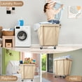 thumbnail image 3 of Laundry Basket with Wheels 320L Hotel Large Clothes Basket with Waterproof Oxford Basket and Sturdy Steel Frame Beige, 3 of 8