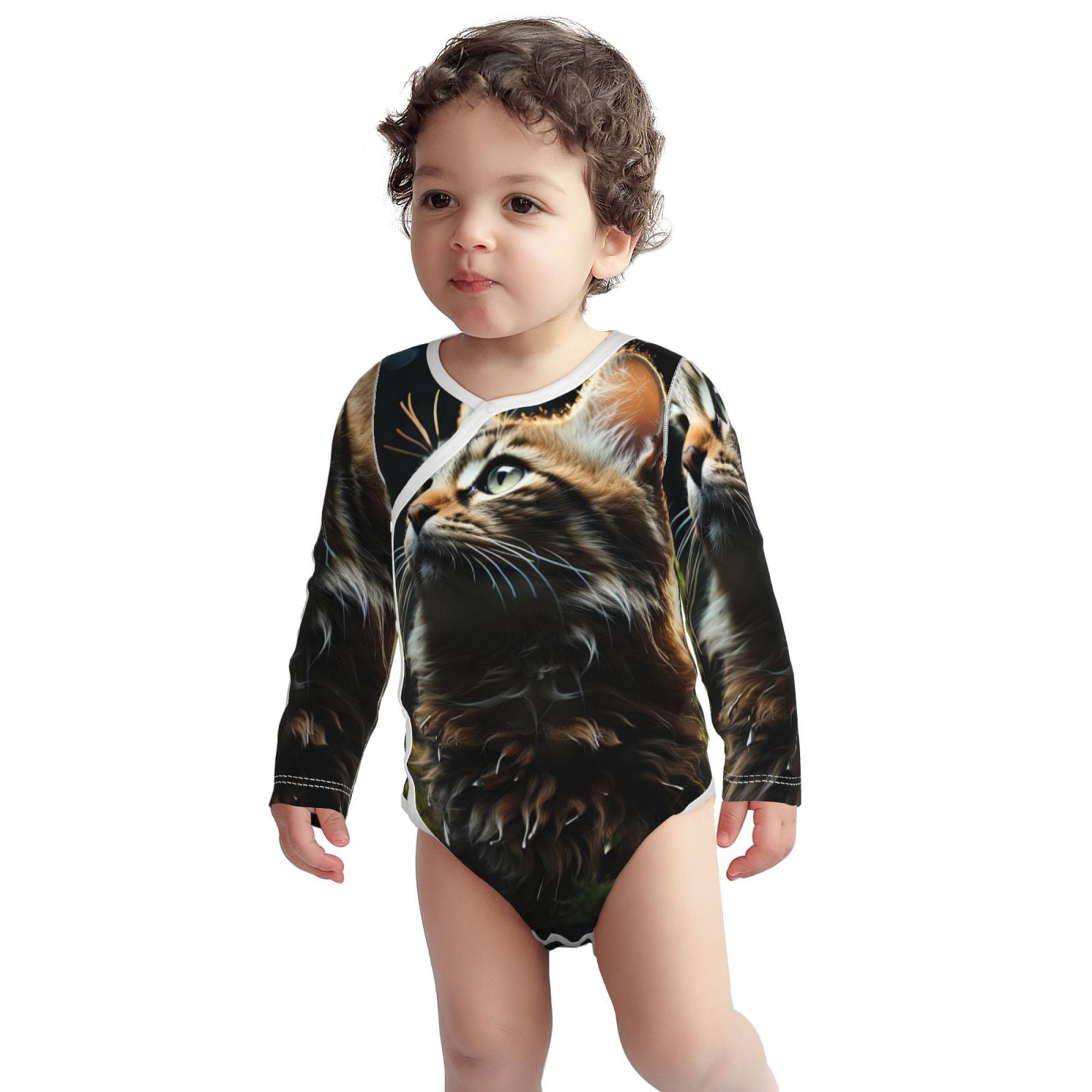 Xecao Realistic Style Cute Cat Print Baby unisex-baby Cotton Long-sleeve Bodysuits-2 Years