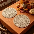 thumbnail image 4 of 4 Pack Round Boho Wood Grain Linen Placemats, Woven Cotton Macrame Table Mats with Fringe, Heat Insulation for Farmhouse Kitchen Rustic Dining, 4 of 6