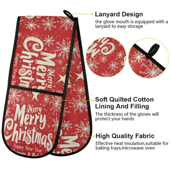 BZSMCE Oven Mitts Classical White Christmas Snowflake Patterned Creative Pattern Resistant Kitchen Gloves
