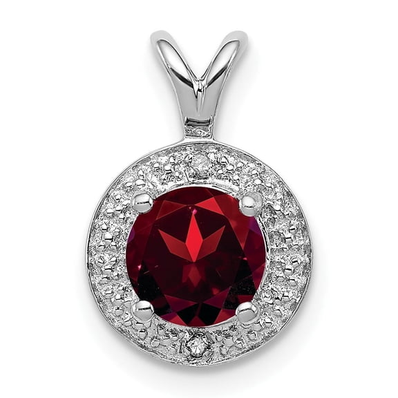 Sterling Silver Garnet Pendant Necklace for Women with Red Round Stone and Clear Halo Accents, January Birthstone Jewelry Symbolizing Love and Passion, Elegant Romantic Style