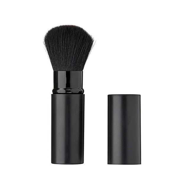 Retractable Makeup Brush Travel Face Brushes Portable Powder Brush with Cover for Buffing Powder Cosmetics Black