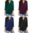 thumbnail image 2 of Haut en Chiffon pour Femmes, Col en V, Manches Sept Points, Noir, 2 of 3