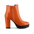 thumbnail image 3 of BLISSFUL STEP Women's Round Toe Zip Block Heel Platform Ankle Boots Orange 9.5, 3 of 7