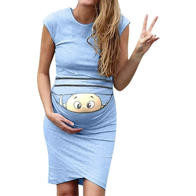 Femmes Imprimé Enceinte Maternité Accessoires de Maternité Mignon Bébé Moulant Décontracté Mini Robes