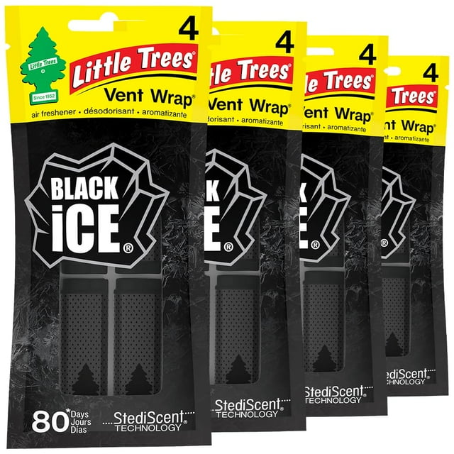 Ambientador para coche LITTLE TREES Black Ice en forma de tapa para ventilación, 16 unidades