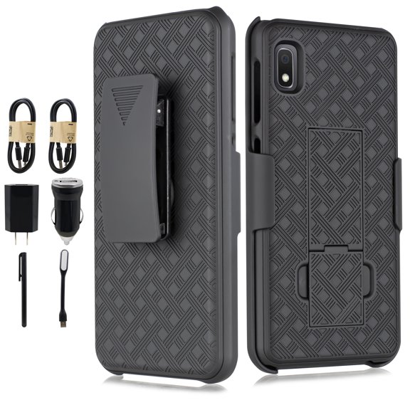 ~Value Pack~ for Samsung Galaxy A10E Case Phone Case Shock Proof Edges Hybrid Hard Back Slim Kickstand Cover With Temper Glass Screen