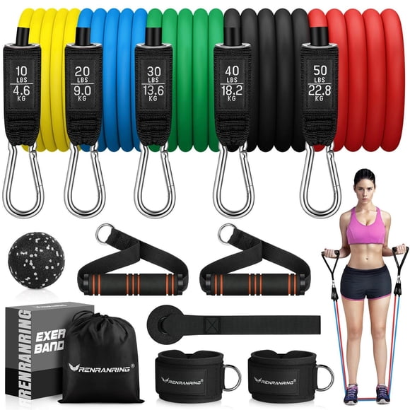 Bandas de Resistencia RENRANRING Negro con Asas para Entrenamiento de 150 Libras para Hombres y Muje