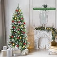 thumbnail image 2 of Costway 6ft Unlit Snowy Hinged Artificial Christmas Pencil Tree w/ Red Berries, 2 of 12