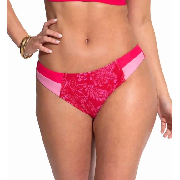 Women's Pour Moi 25613 Palm Springs Color Block Tab Brief Swim Bottom (Red/Pink XS)