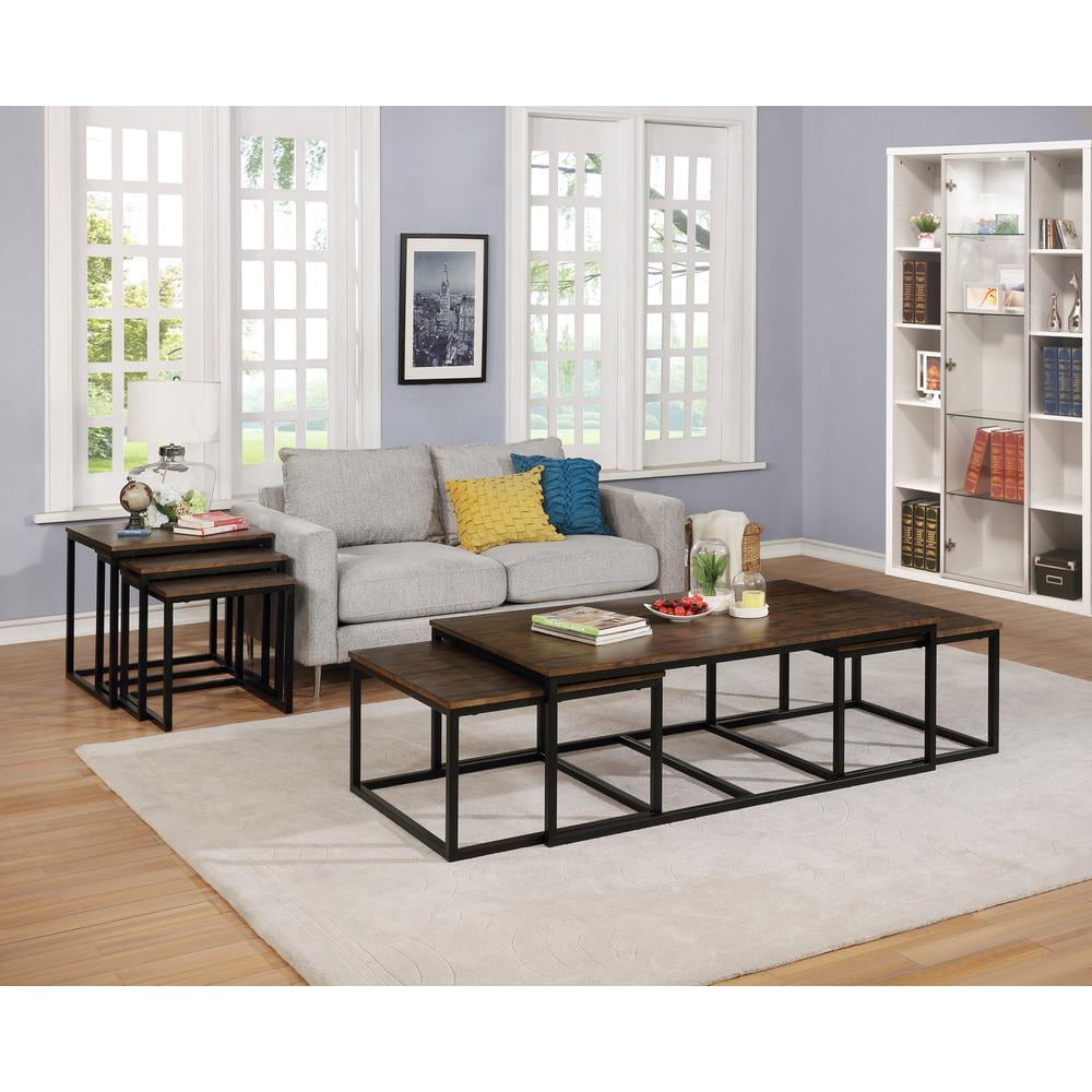 Alaterre Arcadia Acacia Wood 24" Square Nesting End Tables, Antiqued Mocha