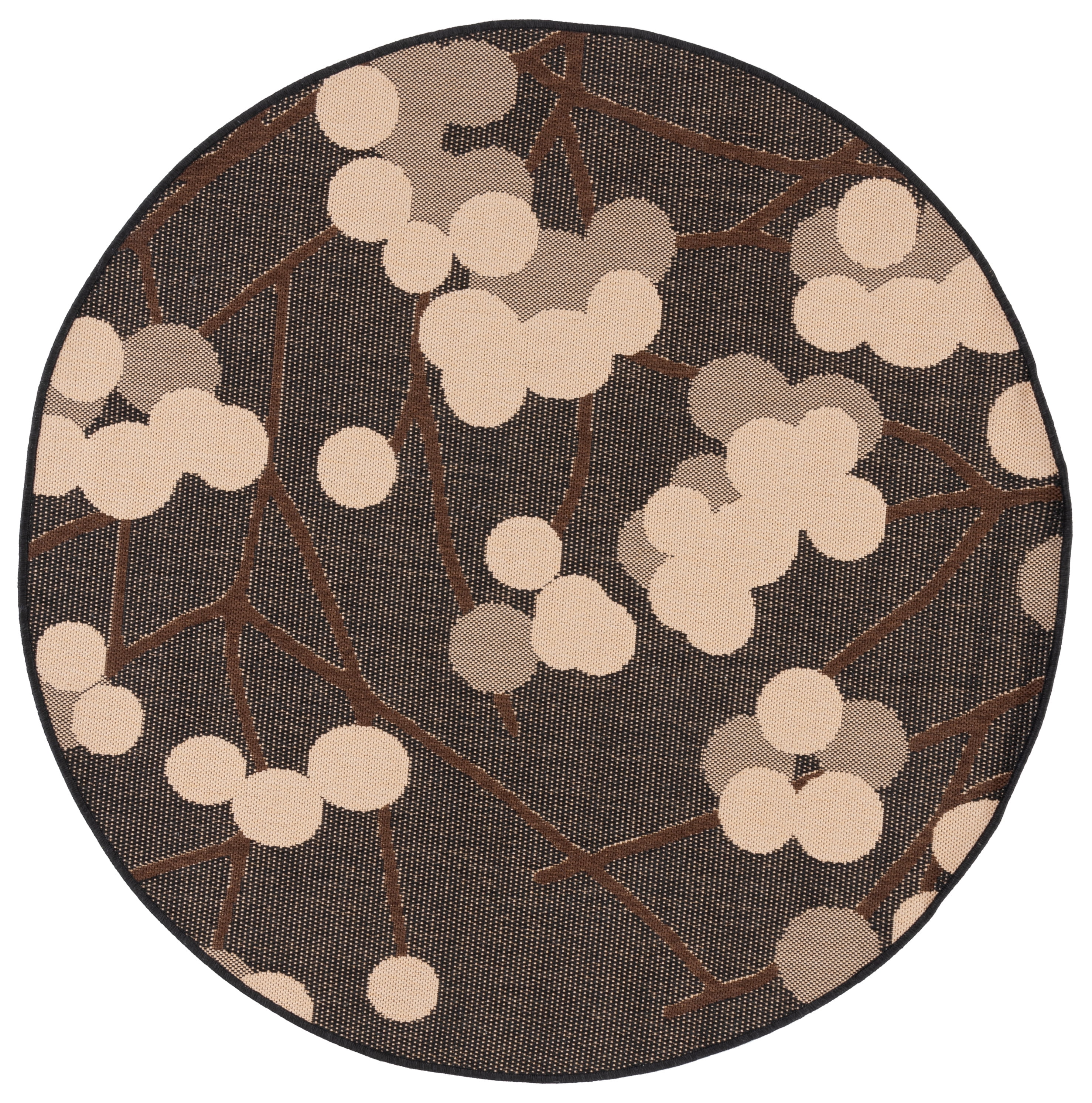 SAFAVIEH Courtyard Connie Floral Indoor/Outdoor Area Rug, Black Natural/Brown, 6'7" x 6'7" Round