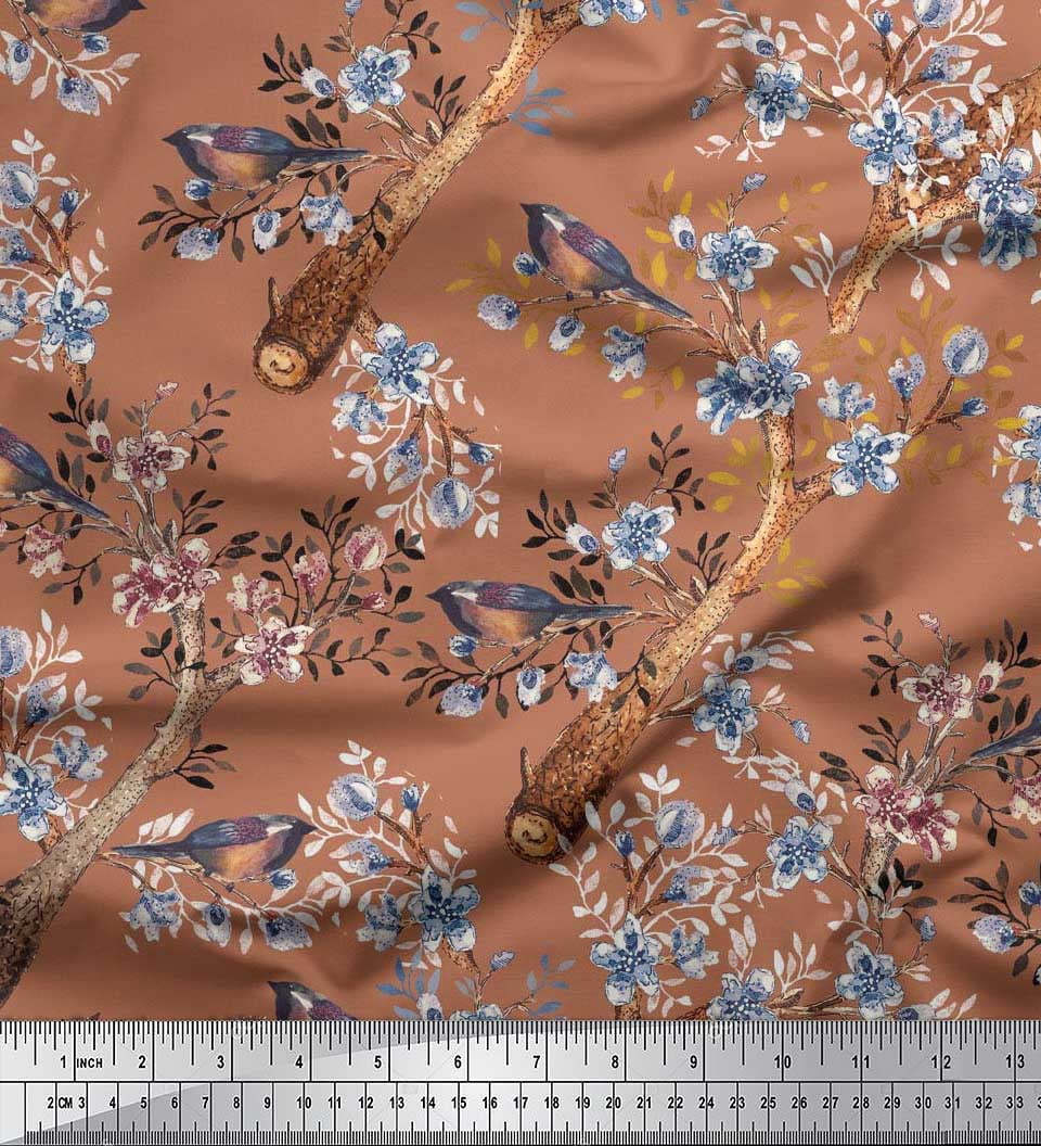 Soimoi Blue Floral Viscose Chiffon Fabric By The Yard – 42" Wide Tiny Flower Print For Dresses & Decor