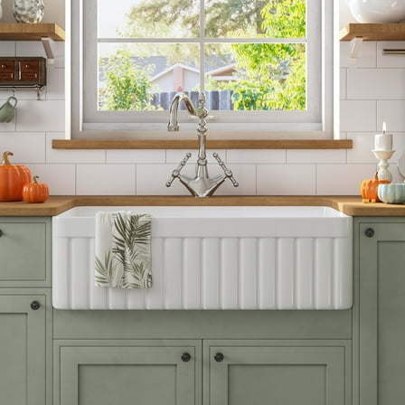 DeerValley DV-1K502 Fireclay Farmhouse Kitchen Sinks 33 Inch Single Bowl with Grid and Strainer ( 33"L x 18"W x 10"H )