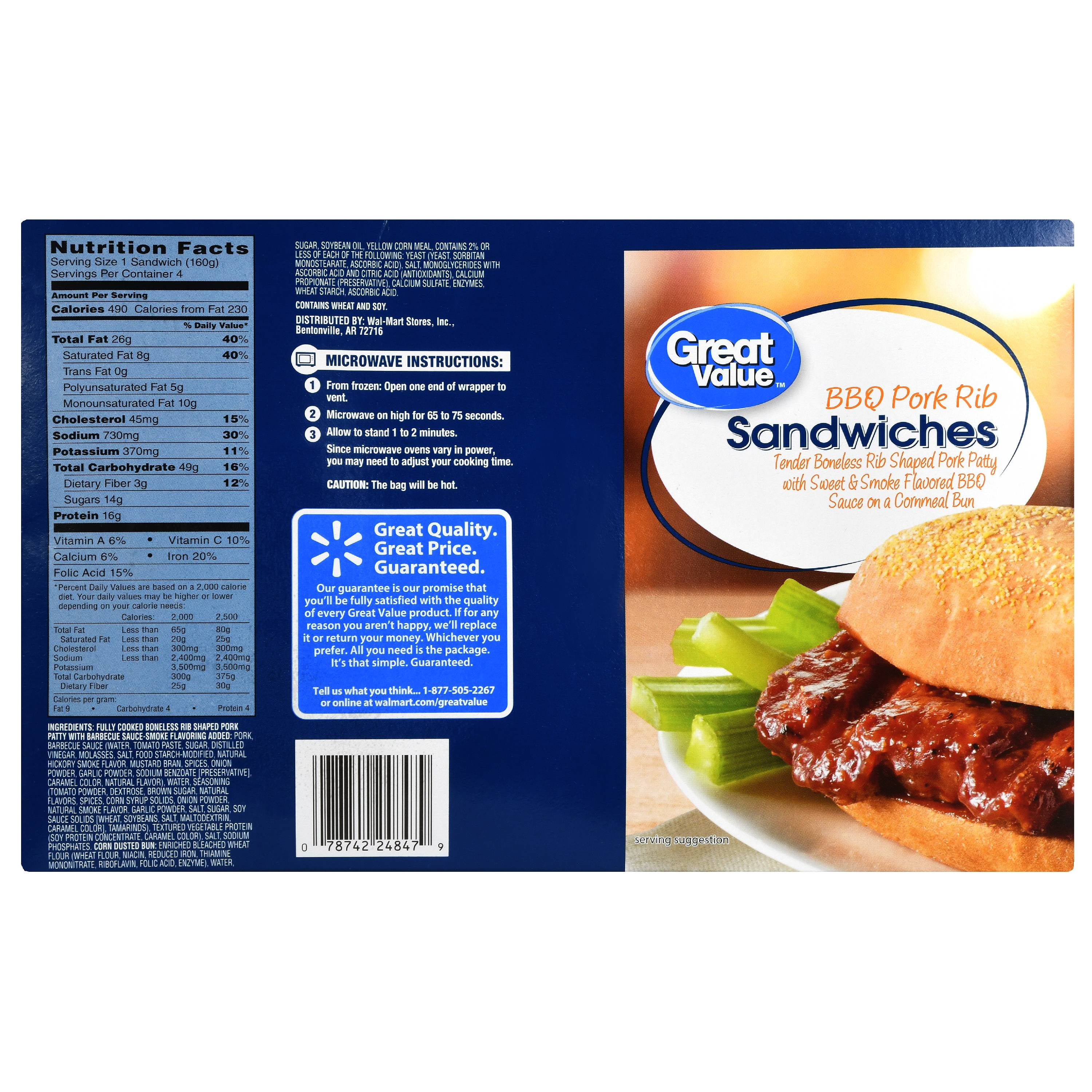 Great Value Bbq Pork Rib Sandwiches 4 5 7 Oz Sandwiches