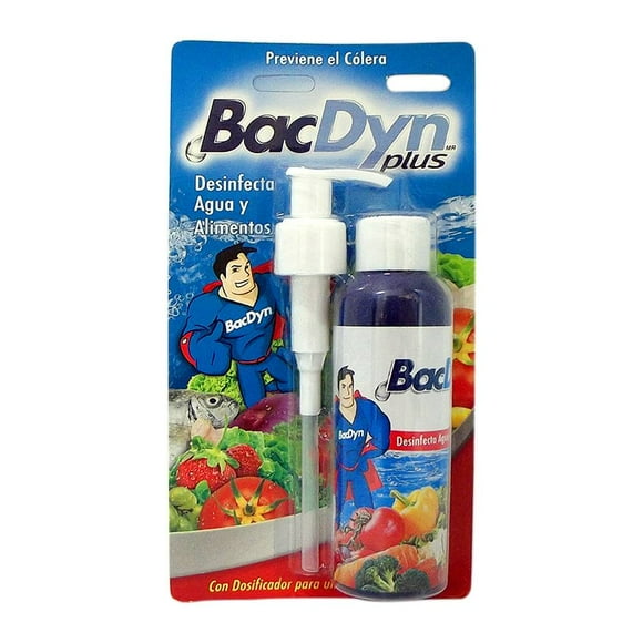 Desinfectante BacDyn Plus para agua y alimentos con dosificador 120 ml