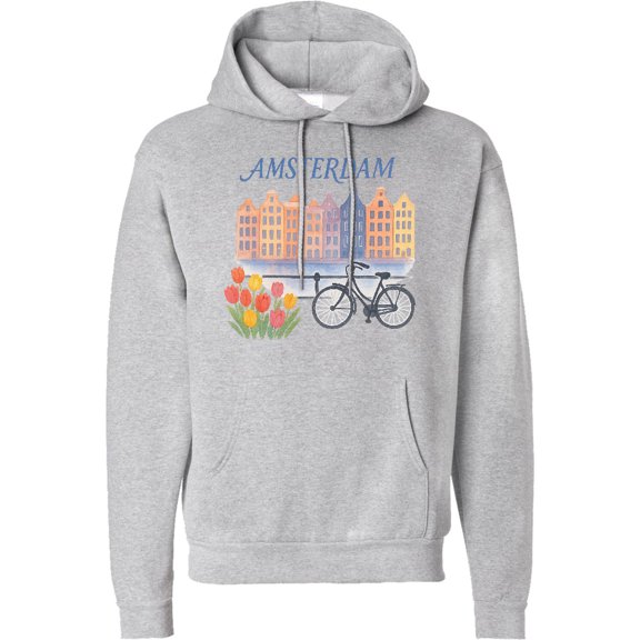 Inktastic Amsterdam Cityscape with Bicycle and Tulips Adult Hoodie Sweatshirt