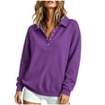 thumbnail image 5 of Spring and Winter Fashion Loose Long Sleeve Button up Collar Hoodless Sweatshirts for Women, Purple, M, 5 of 6