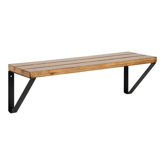 Kate and Laurel Samuels Modern Wood Wall Shelf, 24 inches, Wood with Black Brackets, Decorative Shelf for Storage and Display