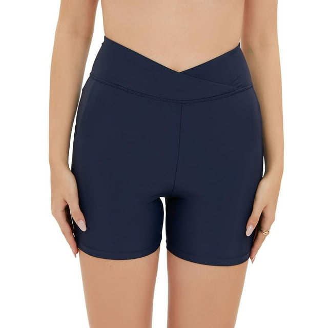 Bañador de mujer de color liso, nuevo, de talle alto, elástico, estilo conservador.