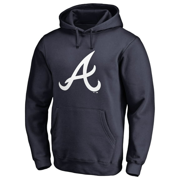 Men's Navy Atlanta Braves Official Logo Fitted Pullover Hoodie